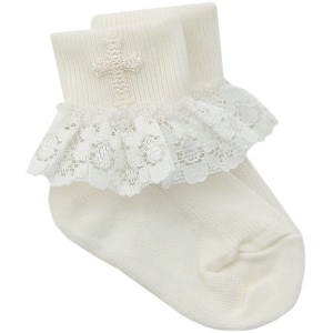 Baby Girls Ivory Lace Christening Cross Socks